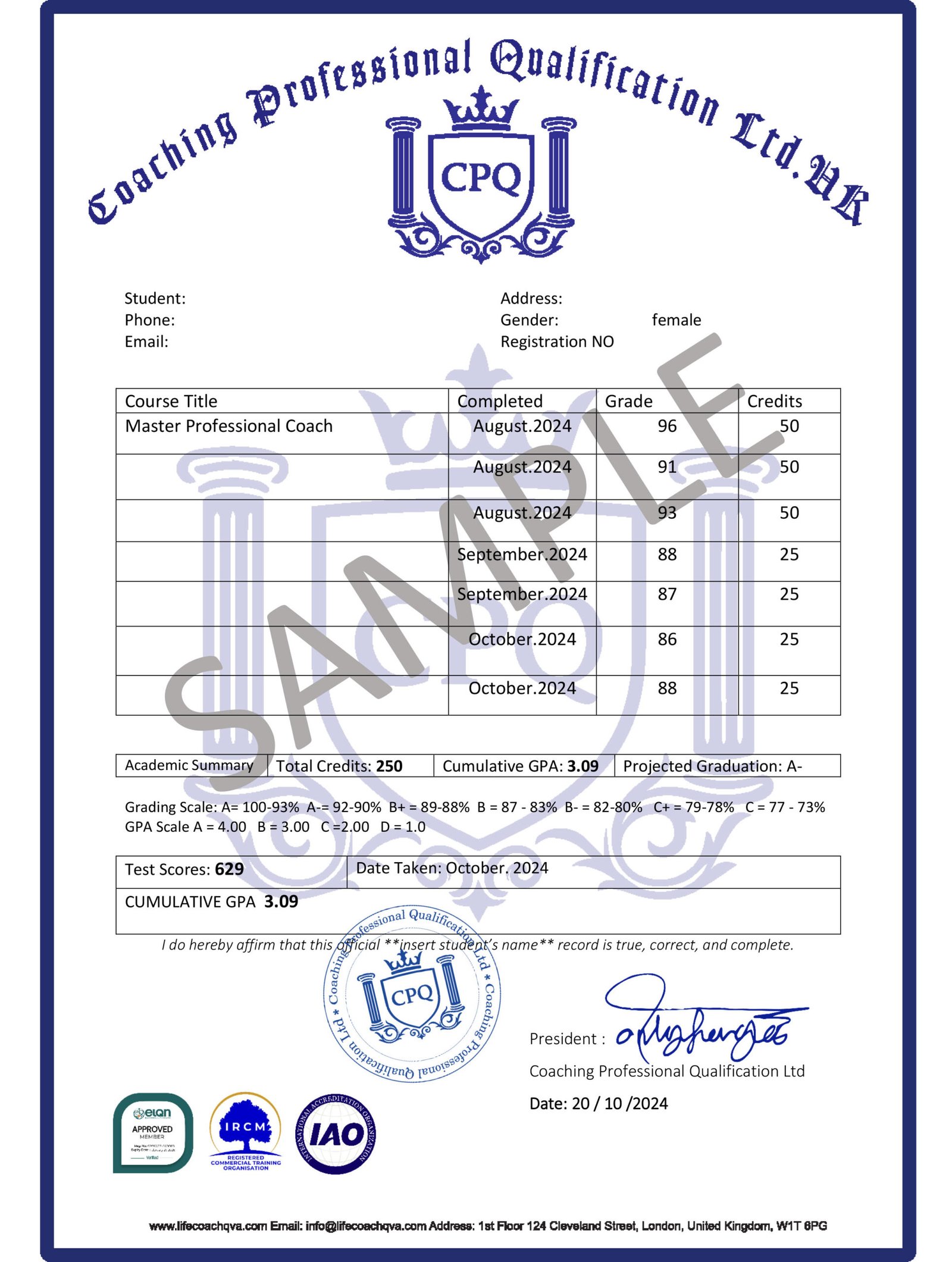 شهادةالدرجات Coaching Professional Qualification